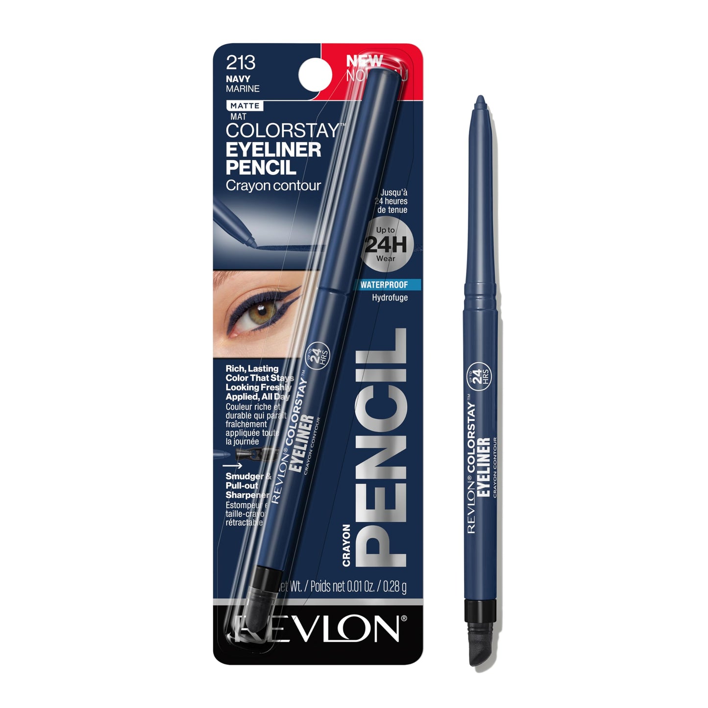 HOTRevlon ColorStay Pencil Waterproof Eyeliner, Smudge-Proof, Eye Makeup with Built-In Sharpener, Long-Lasting, Matte Finish, 201 Black, 2 pack