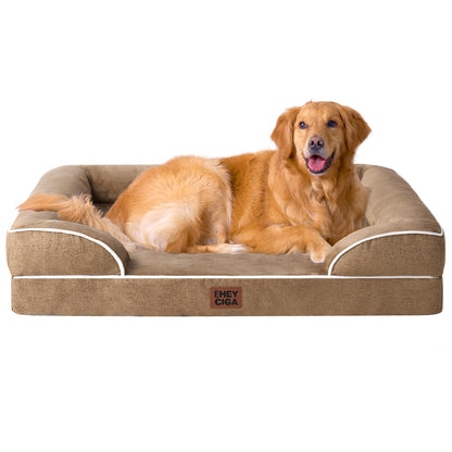 HOTEHEYCIGA Orthopedic Dog Beds for Extra Large Dogs 44x32Inch, Polyurethane Foam XL Pet Bed with Sides, Non-Slip and Egg-Crate Foam Big Dog Couch Bed with Washable Removable Cover, Grey