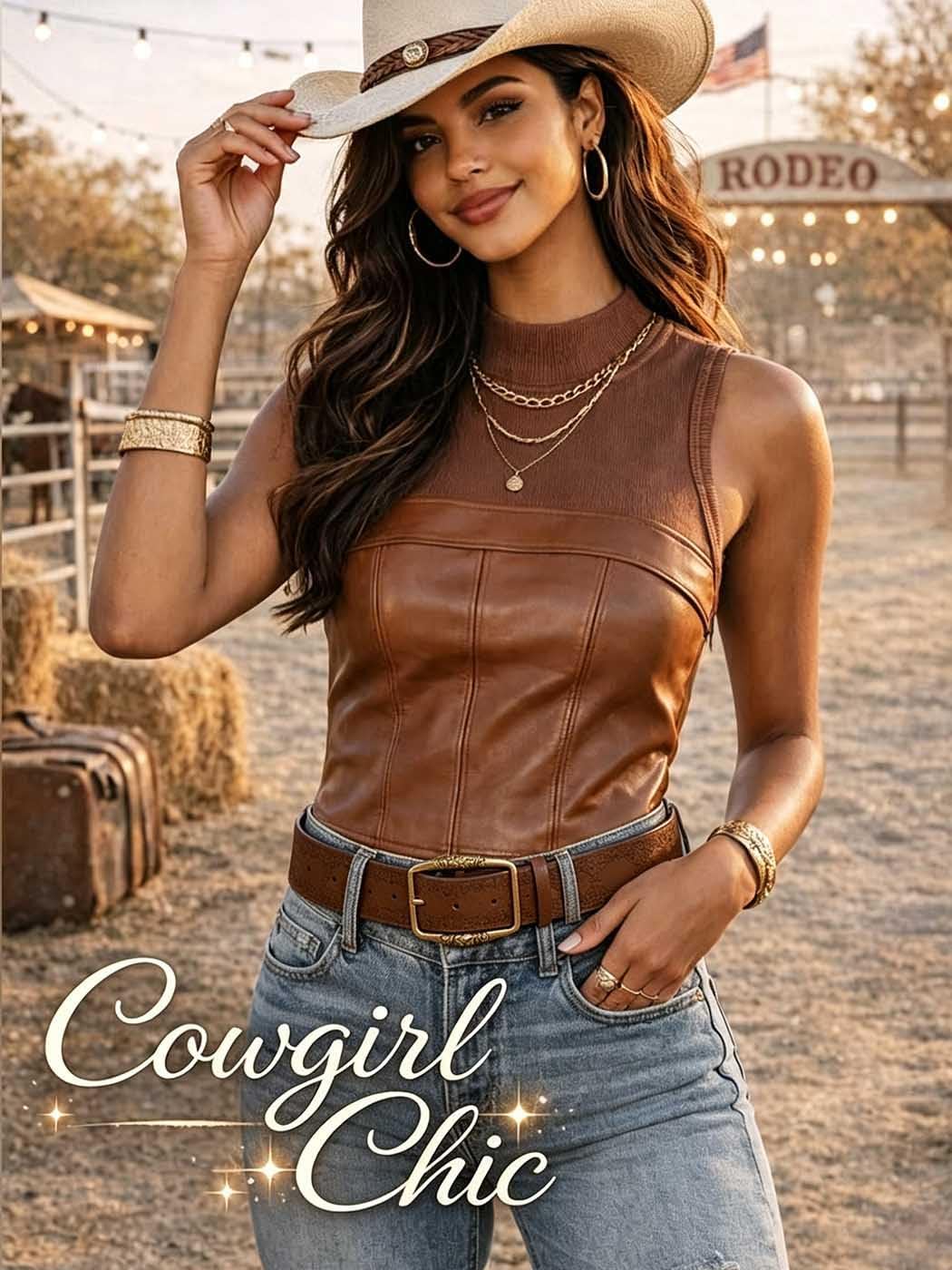 HOTWomen Western Belt Vintage Metal Buckle Leather Belts Country Cowboy Cowgirl Belt for Jeans Pant Dress