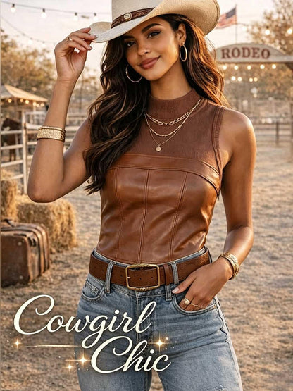HOTWomen Western Belt Vintage Metal Buckle Leather Belts Country Cowboy Cowgirl Belt for Jeans Pant Dress