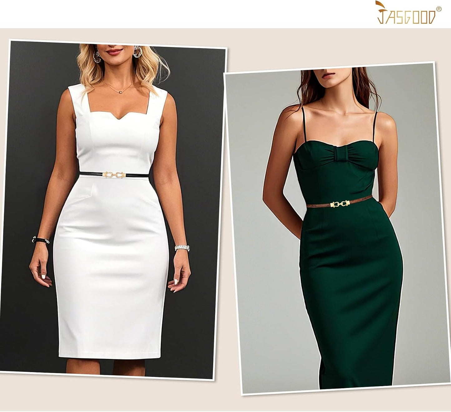 HOTJASGOOD Leather Skinny Belts for Women Plus Size Ladies Thin Waist Belts Adjustable for Jeans Pants Dresses with Gold Buckle