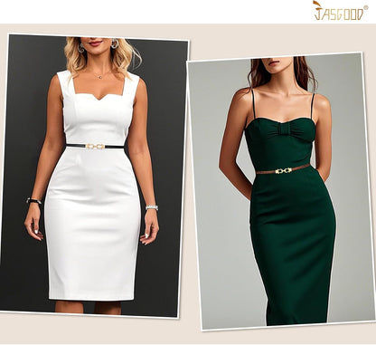 HOTJASGOOD Leather Skinny Belts for Women Plus Size Ladies Thin Waist Belts Adjustable for Jeans Pants Dresses with Gold Buckle