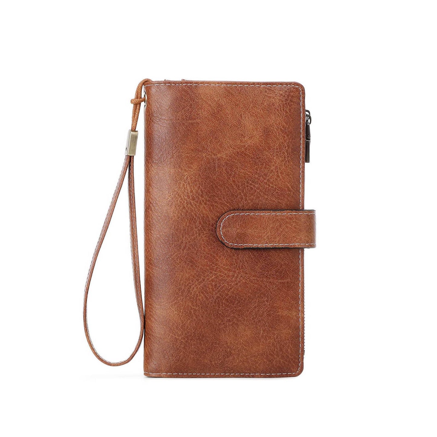 HOTRFID Blocking PU Leather Wallet for Women - Slim Bifold with 16 Card Slots & Zipper Pocket, Compact Designer Purse with Smooth Double Zipper Design