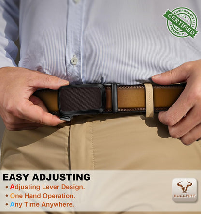 HOTBULLIANT Men's Ratchet Leather Belt Trimmable 2Pack 1 3/8"-Gift Boxed | Smooth Sliding | Precise Fit | Tailored Size | Holeless for Dress or Casual