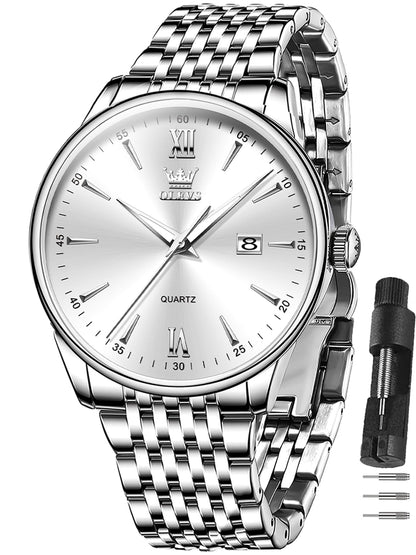 HOTOLEVS Men's Watch,Classic Silver Watches for Men, Waterproof Stainless Steel Roman Numbers Men's Watch Easy to Read