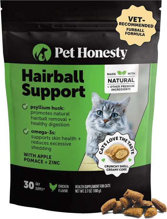 HOTCat Hairball Remedy Treats - Dual Texture Crunchy Creamy Hairball Treatment for Cats, Furball Relief Control Supplement with Fiber, Fish Oil for Indoor Cats Skin Coat Digestion (30-Day Supply)