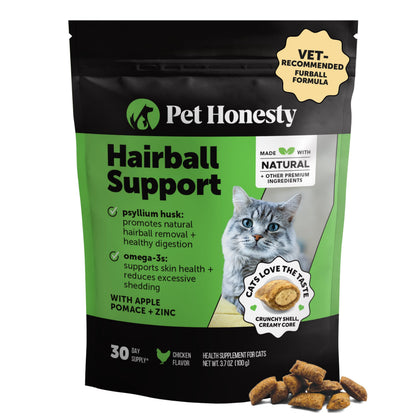 HOTCat Hairball Remedy Treats - Dual Texture Crunchy Creamy Hairball Treatment for Cats, Furball Relief Control Supplement with Fiber, Fish Oil for Indoor Cats Skin Coat Digestion (30-Day Supply)