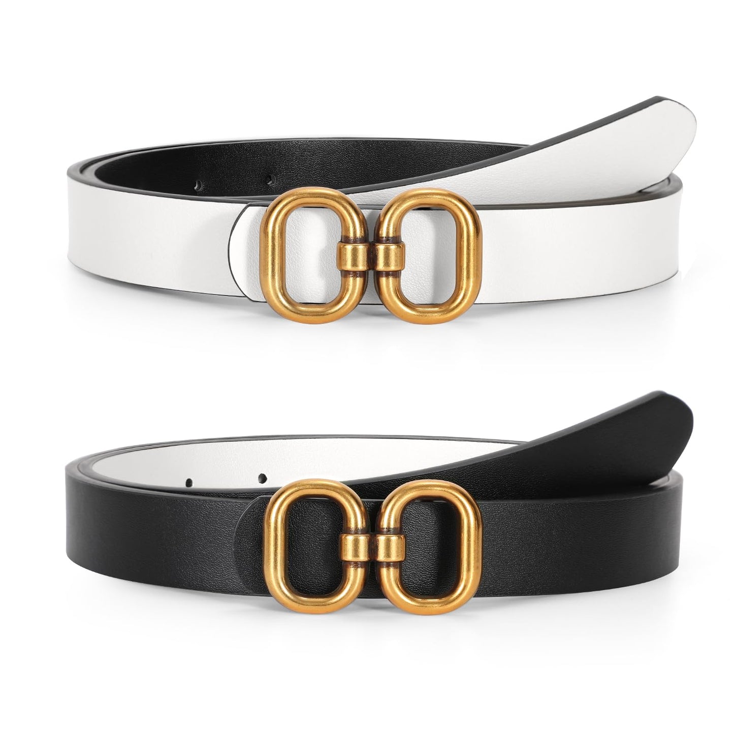HOTTRIWORKS Reversible Leather Belt for Women with Gold Buckle Ladies Leather Belt for Jeans Pants