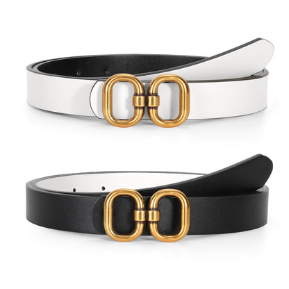HOTTRIWORKS Reversible Leather Belt for Women with Gold Buckle Ladies Leather Belt for Jeans Pants