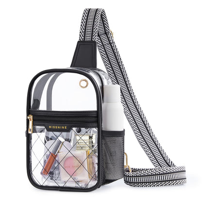 HOTMissnine Clear Bag for Stadium Events Clear Sling Bag Fanny Pack Crossbody Purse for Sport Concert with Side Mesh Pocket