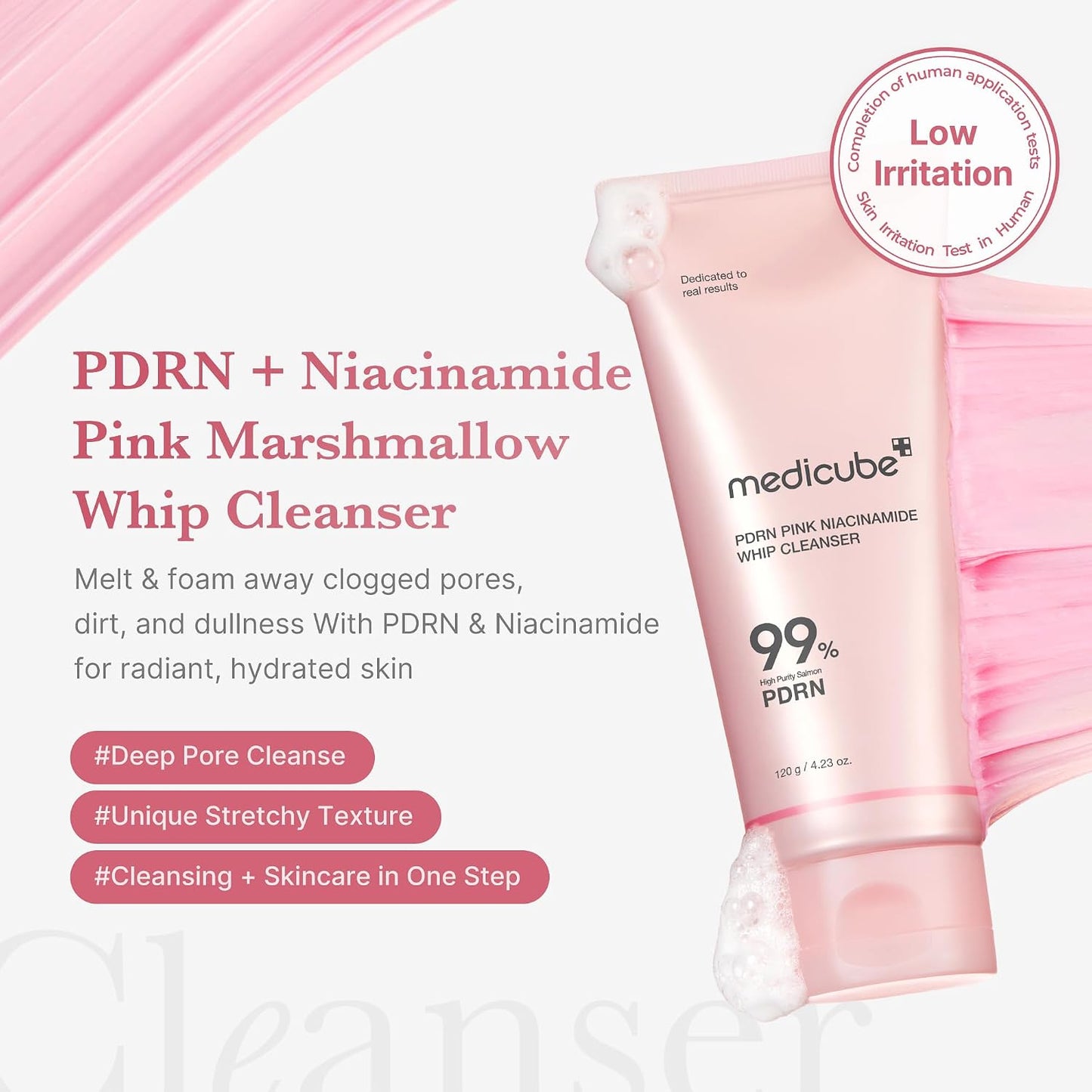 HOTmedicube Facial Cleanser PDRN Marshmallow Whip Cleanser | Deep Cleansing Foam - Uneven Skin Tone with Salmon DNA PDRN, Hydrating & Nourishing Gentle Cleanse, Korean Skincare, 4.23 oz