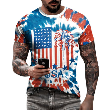 HOTEciodci Men's American USA Flag Patriotic T-Shirts 4th of July Shirts US Eagle Flag Soft Summer Short Sleeve Shirt for Men
