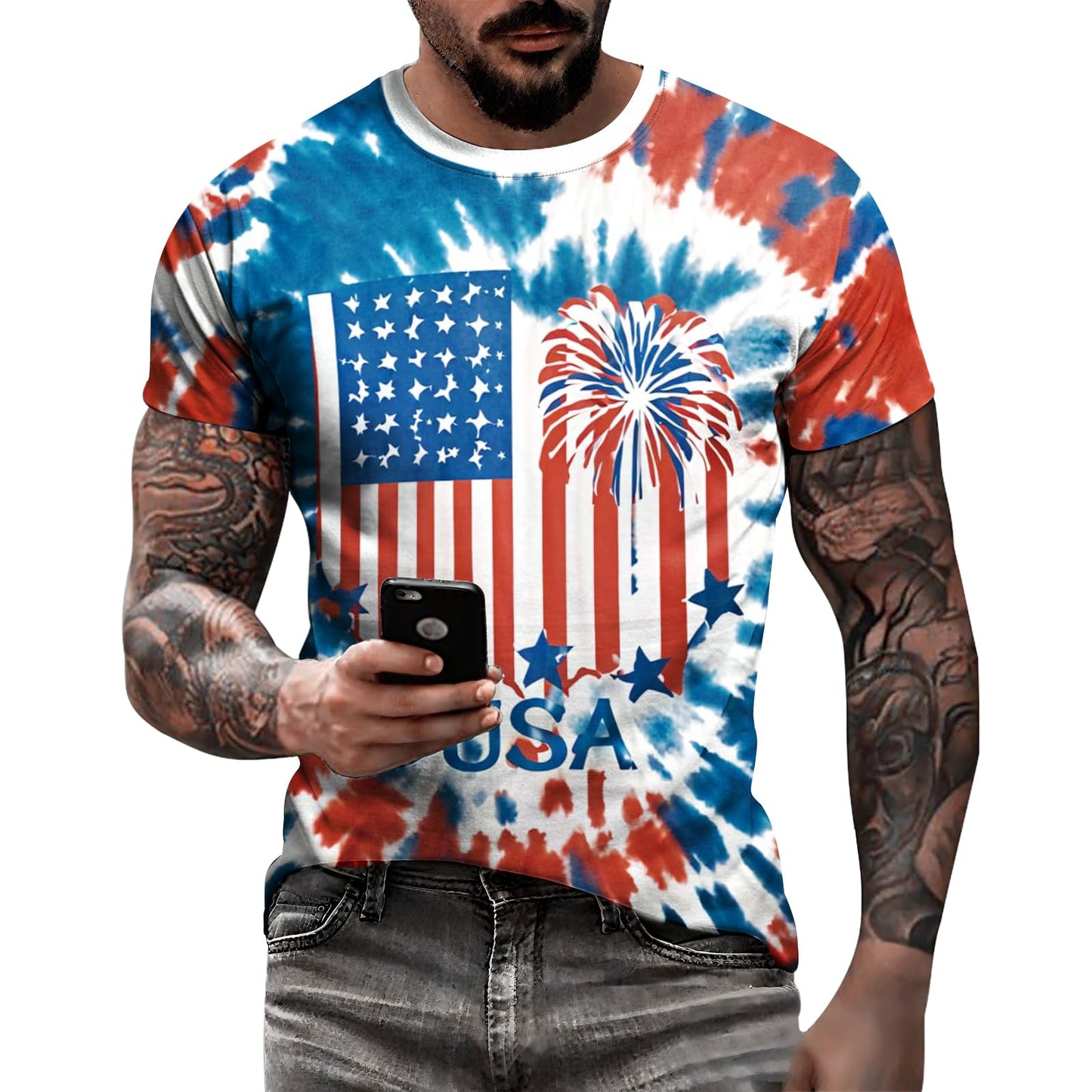 HOTEciodci Men's American USA Flag Patriotic T-Shirts 4th of July Shirts US Eagle Flag Soft Summer Short Sleeve Shirt for Men
