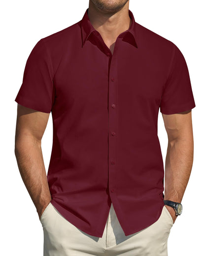 HOTJ.VER Men's Short Sleeve Dress Shirts Stretch Stain Shield Casual Button Down Shirts Solid Formal Shirt