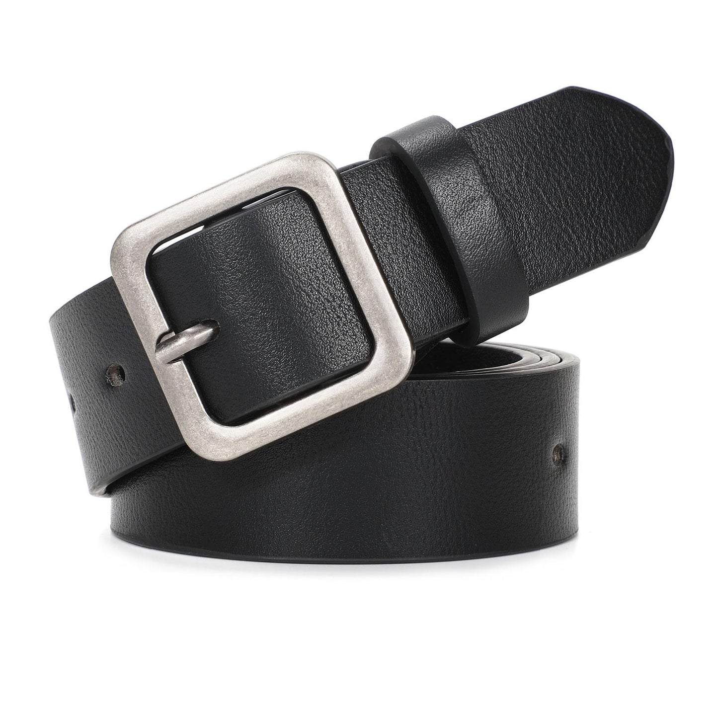 HOTXZQTIVE Women’s Leather Belts for Jeans Pants Dresses Fashion Ladies Black Belt with Square Buckle
