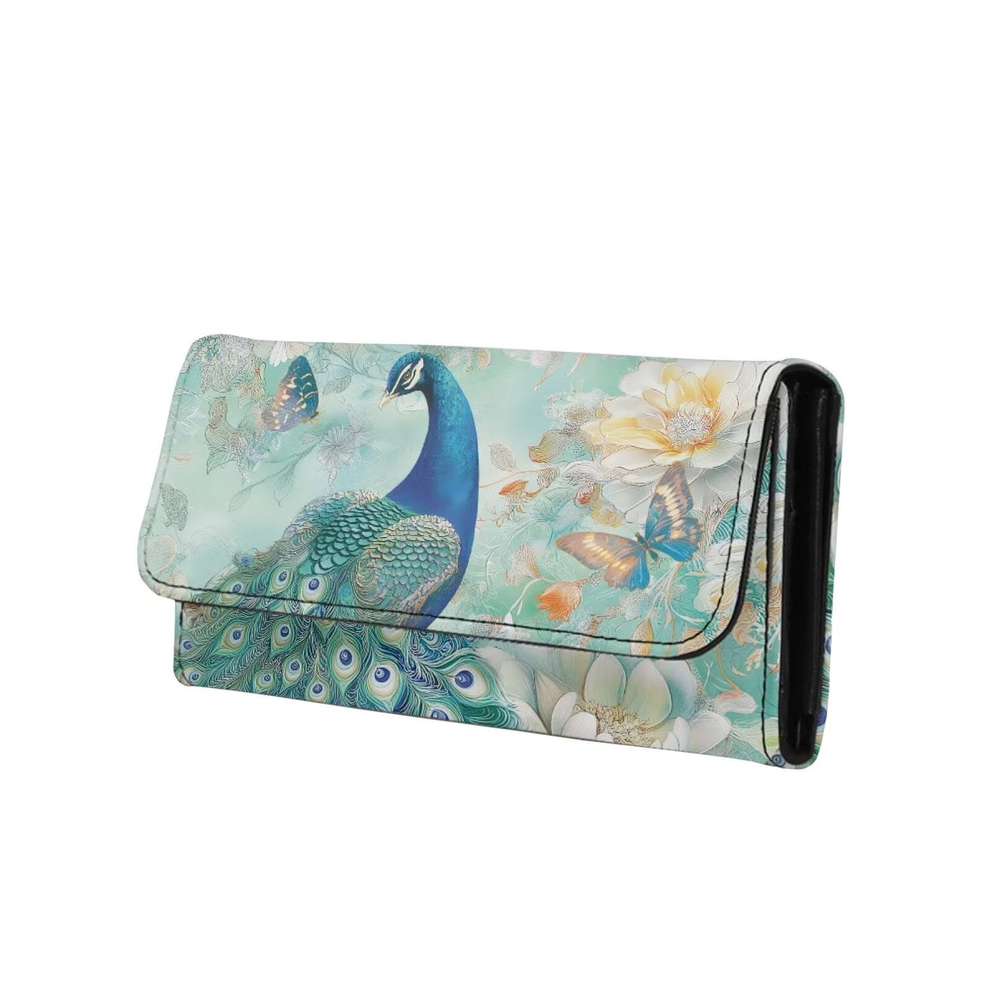 HOTLotus Mandala Women PU Leather Tri-fold Wallets Black And White Sketch Flower Zipper Pocket Buckle Money Manager Starry Sky Tall Billfold Secretary Cash Wallet