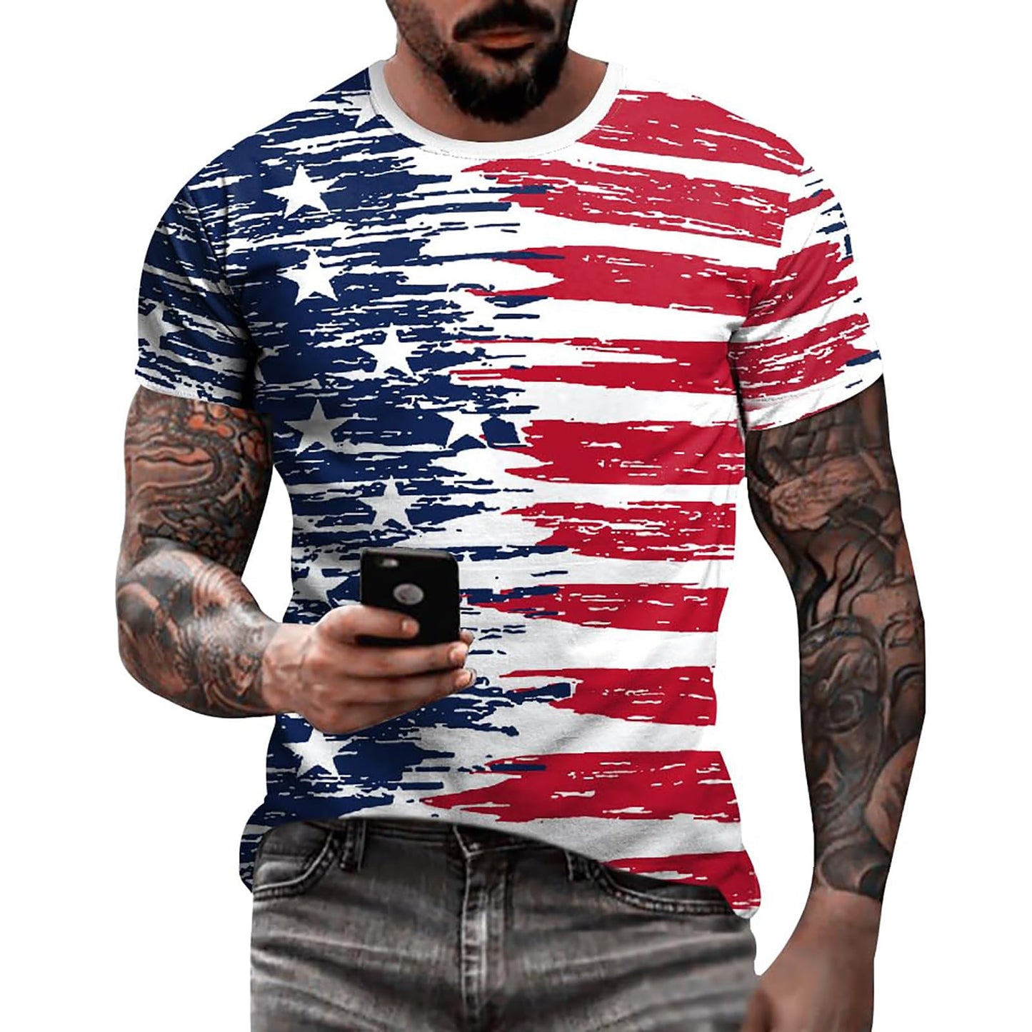 HOTEciodci Men's American USA Flag Patriotic T-Shirts 4th of July Shirts US Eagle Flag Soft Summer Short Sleeve Shirt for Men