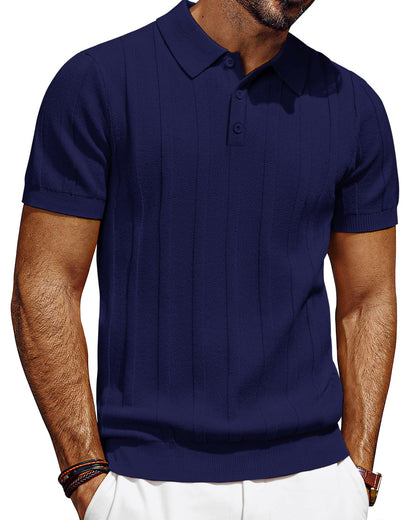 HOTPJ PAUL JONES Mens Polo Shirts Short Sleeve Textured Knit Polo Shirt Ribbed Casual Golf Shirts