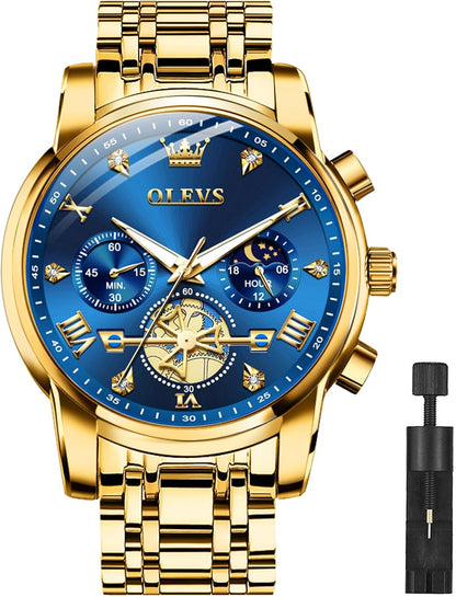 HOTOLEVS Watches Men Stainless Steel Chronograph Watch Luxury Big Face Man Dress Watches Waterproof Roman Numeral Analog Quartz Men Wrist Watch Diamond Relojes para Hombre(Silver/Black/Gold/Red/Blue)