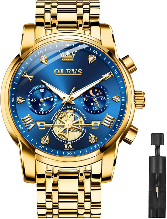 HOTOLEVS Watches Men Stainless Steel Chronograph Watch Luxury Big Face Man Dress Watches Waterproof Roman Numeral Analog Quartz Men Wrist Watch Diamond Relojes para Hombre(Silver/Black/Gold/Red/Blue)