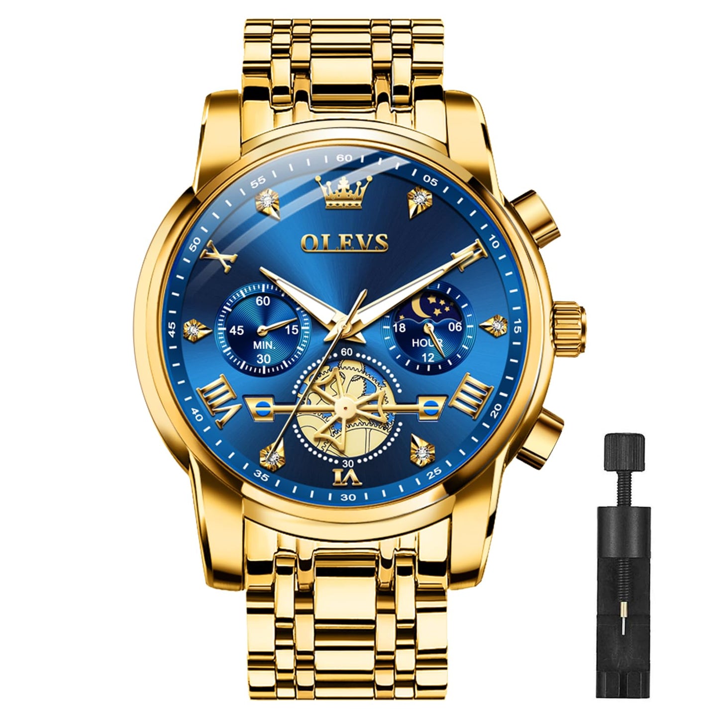 HOTOLEVS Watches Men Stainless Steel Chronograph Watch Luxury Big Face Man Dress Watches Waterproof Roman Numeral Analog Quartz Men Wrist Watch Diamond Relojes para Hombre(Silver/Black/Gold/Red/Blue)