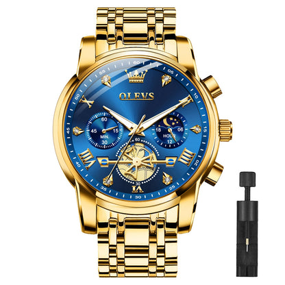 HOTOLEVS Watches Men Stainless Steel Chronograph Watch Luxury Big Face Man Dress Watches Waterproof Roman Numeral Analog Quartz Men Wrist Watch Diamond Relojes para Hombre(Silver/Black/Gold/Red/Blue)