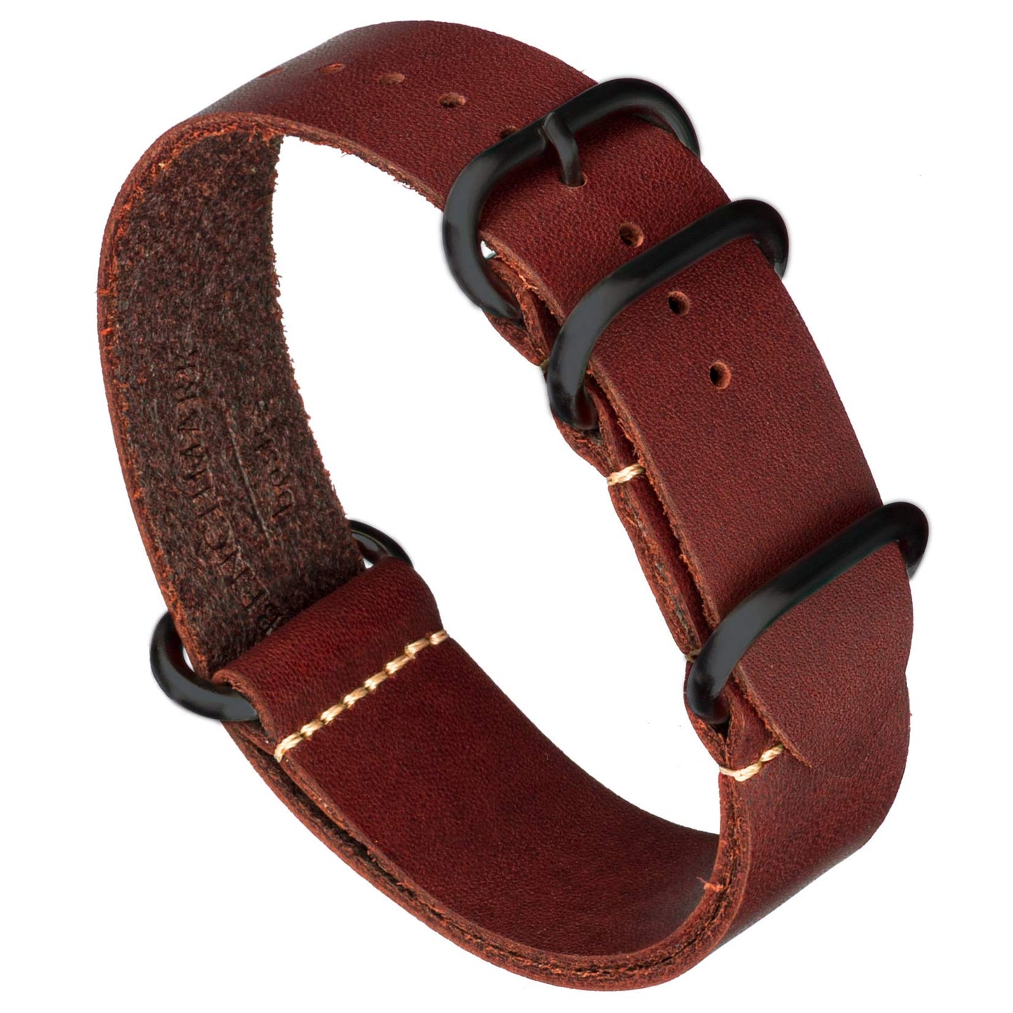 HOTBenchmark Leather Watch Band - Crazy Horse Oiled Leather One-Piece Military Watch Strap - Brushed Stainless-Steel Hardware - 18mm, 20mm, 22mm or 24mm Widths
