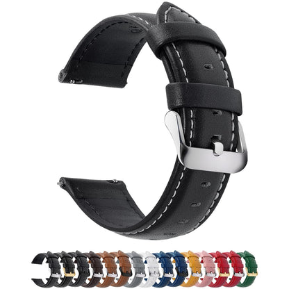 HOTFullmosa 12/14/16/18/19/20/21/22/24mm Quick Release Leather Watch Band | Strap for Garmin Vivoactive 6/5,Venu Sq 2/Sq,Samsung Galaxy Watch 7/6/5 40mm 44mm Women Men, Black&Silver Buckle