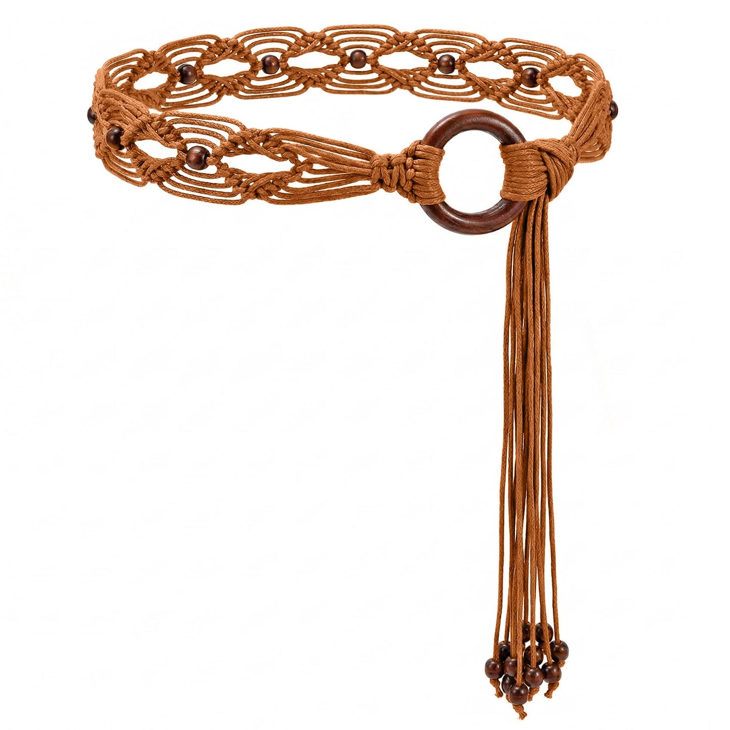 HOTWHIPPY Boho Braided Belt for Women Western Belt With Hand-Woven Wax Rope Country Tassel Belts for Dress, 2" Wide