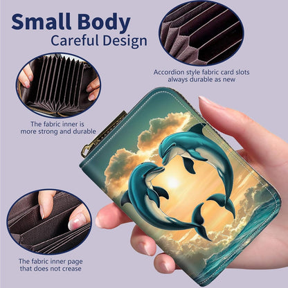 HOTRFID Blocking Credit Card Holder – 12-Slot Leather Wallet,Slim Compact Design (3.1x4.3in),Lightweight & Secure Card Organizer for Women/Men,﻿Two Dolphins