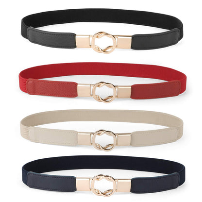HOTWERFORU Women Skinny Belt for Dresses Retro Stretch Waist Belt with Gold Buckle Set of 4