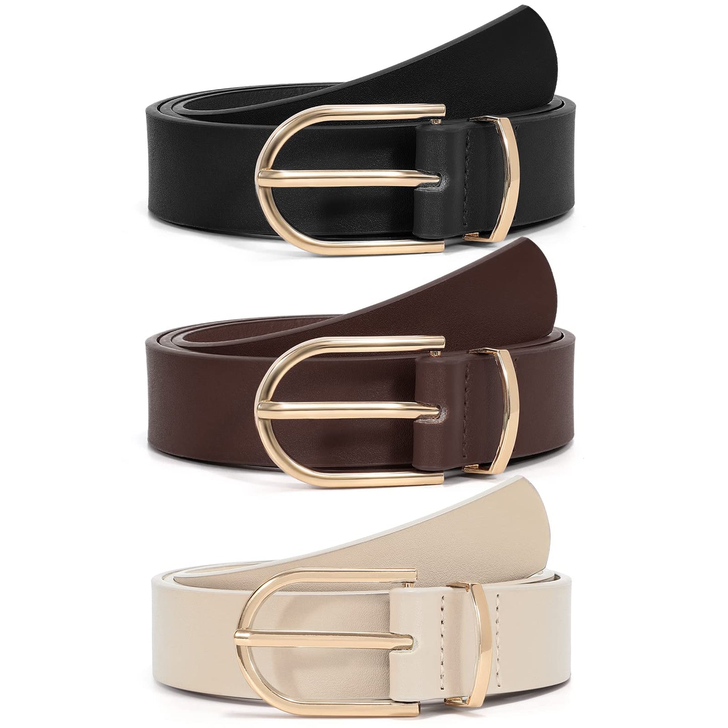 HOTVONMELLI 3 Pack Women's Belts for Jeans Pants Fashion Gold Buckle Ladies Dress Belt