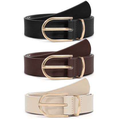 HOTVONMELLI 3 Pack Women's Belts for Jeans Pants Fashion Gold Buckle Ladies Dress Belt
