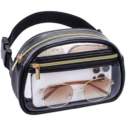 HOTPackism Clear Fanny Pack Stadium Approved - Large Size 35-51 inches Adjustable Strap Clear Belt Bag for Women Men Transparent Waist Bag for Concerts, Sporting Events, Black | Adjustable 35-51 in Strap, Hands-Free, 2 Easy-Access Pockets, Water-Resistant
