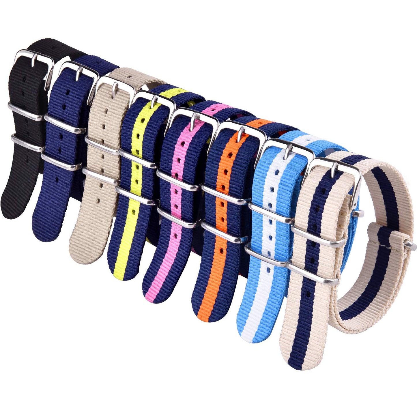 HOTRitche Christmas Gift Military Ballistic Nylon 8 Packs 18mm 20mm 22mm Watch Band Replacement Watch Straps for Men Women, White Elephant Gifts, Stocking Stuffers for Men