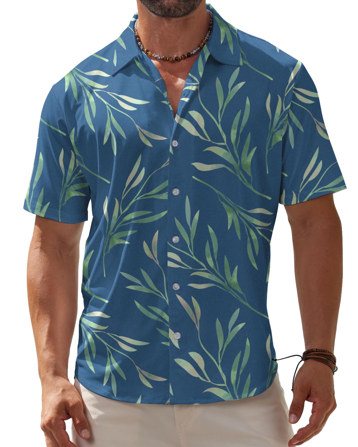 HOTBOJIN Men's Hawaiian Wrinkle Free Short Sleeve Button Down Tropical Floral Beach Vacation Shirt