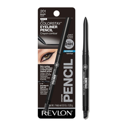 HOTRevlon ColorStay Pencil Waterproof Eyeliner, Smudge-Proof, Eye Makeup with Built-In Sharpener, Long-Lasting, Matte Finish, 201 Black, 2 pack