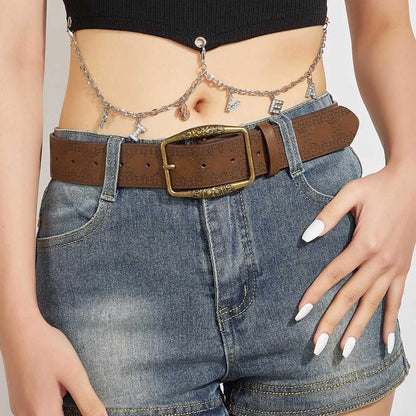 HOTWomen Western Belt Vintage Metal Buckle Leather Belts Country Cowboy Cowgirl Belt for Jeans Pant Dress