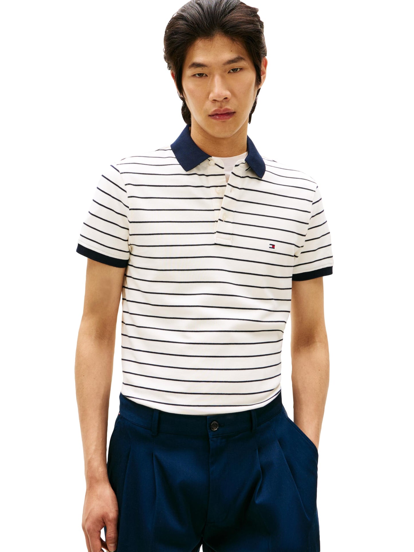 HOTTommy Hilfiger Men's Short Sleeve Polo Shirts in Slim Fit with Stretch and Organic Pique Cotton