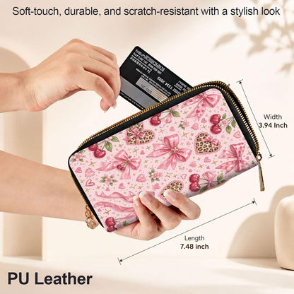 HOTWomens Wallet Large Capacity RFID Blocking Wristlet Wallets for Women Premium PU Leather Clutch Purse Phone Holder Travel Long Wallet, Gifts for Women Girls, Pink Bow Pattern