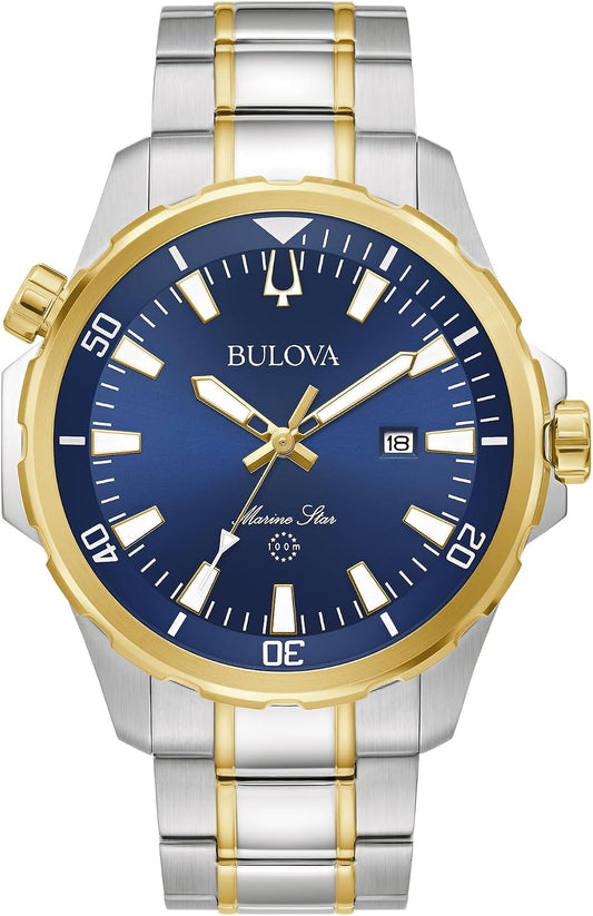 HOTBulova Men's Marine Star 'Series B' 3-Hand Date Quartz Watch, Luminous Markers, Rotating Dial, 100M Water Resistant, 43mm