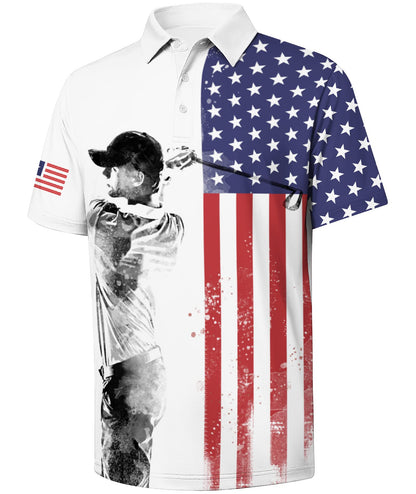 HOTV VALANCH Mens American Falg Polo Shirts Short Sleeve Performance Patriotic Shirt Funny Golf Shirt