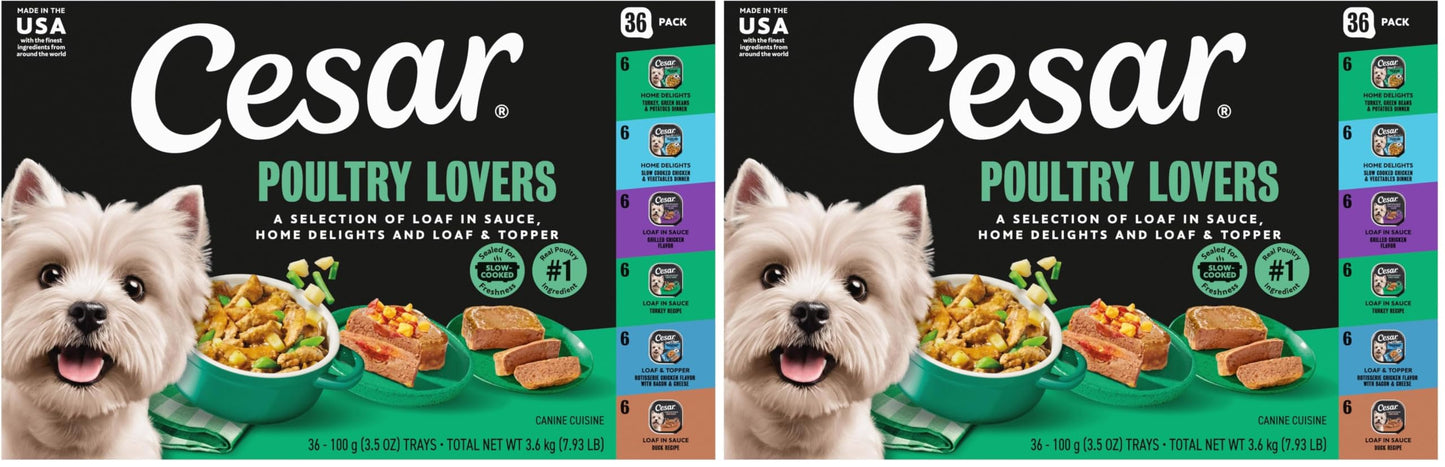 HOTCesar Wet Dog Food, Steak Lovers Variety Pack, 3.5 oz, 36 Count | Real meat #1 ingredient, easy peel trays, 100% complete & balanced, no fillers, no added sugar, no artificial flavors