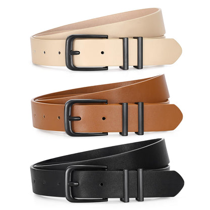HOTLEACOOLKEY 3 Pack Women's Leather Belts for Jeans Dress Pants Fashion Ladies Leather Belts with Gold Buckle