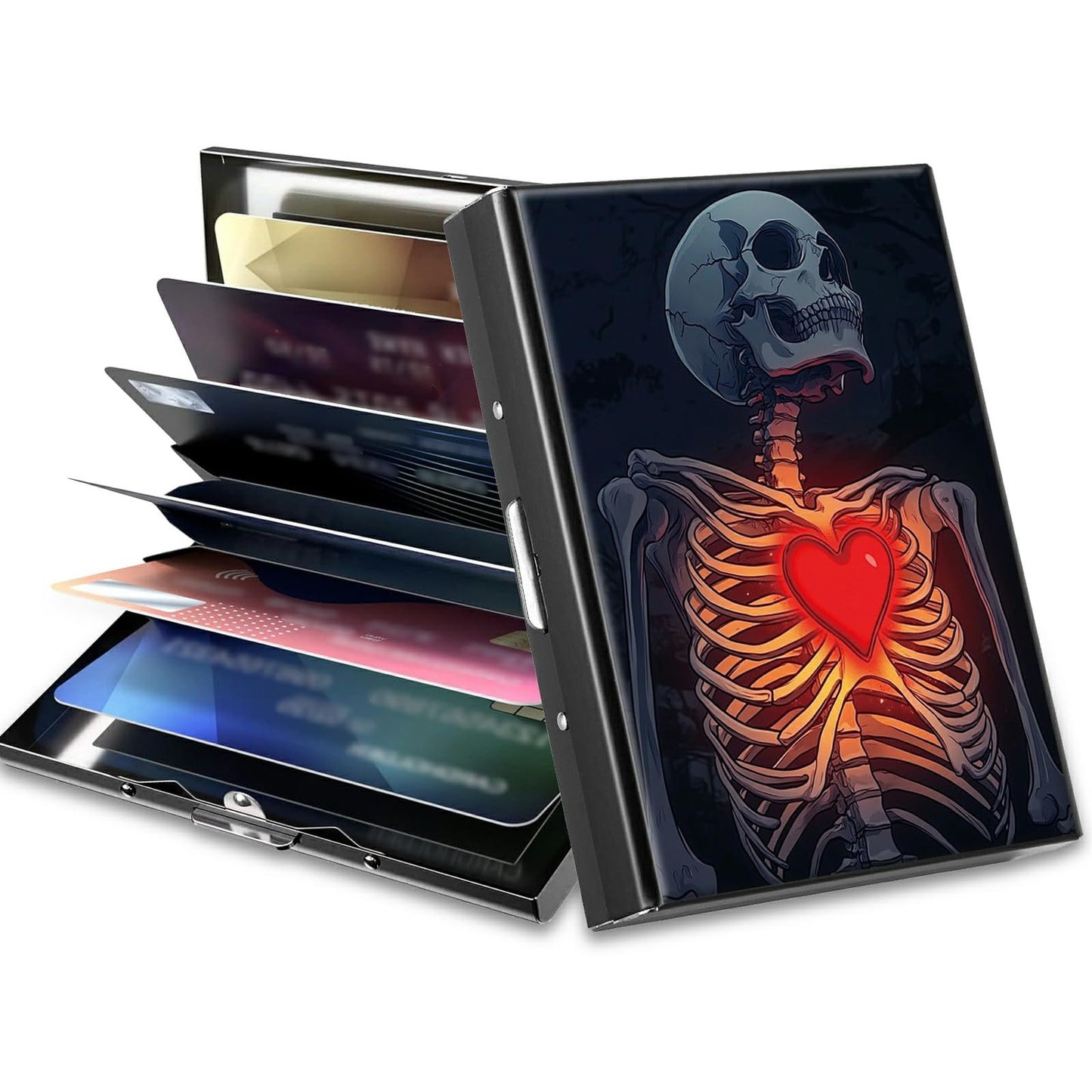 HOTCute Credit Card Holder with Zipper, Crow Skull RFID-Blocking Card Case Small Wallet for Women Men, Multi-slot Card Organizer Case Travel Accordion Wallet