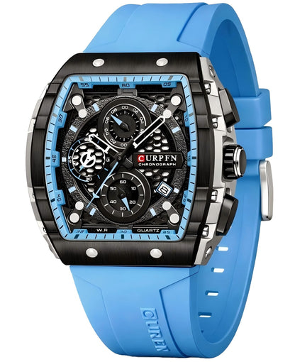 HOTPASOY Men's Chronograph Watch, Big Face, Tonneau Case, Rubber Strap | 47mm analog quartz watch, working chronograph with 1/10-second, second and minute subdials, date, stainless steel case