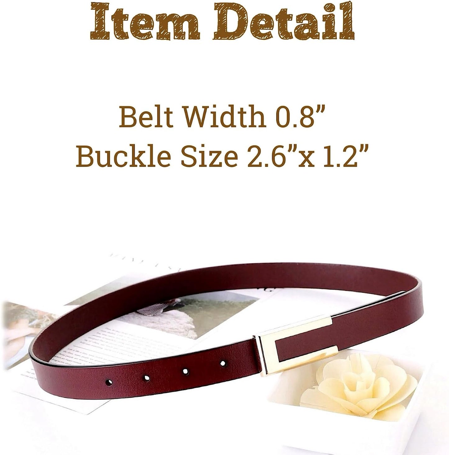 HOTWomen's Belt Genuine Leather Belts Durable Waist Belt Gold Color Buckle Waistband For Pants, Jeans, Width 0.80"