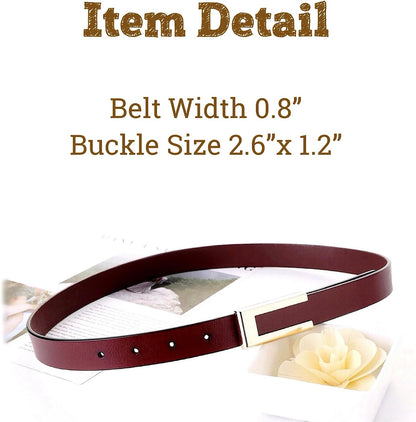 HOTWomen's Belt Genuine Leather Belts Durable Waist Belt Gold Color Buckle Waistband For Pants, Jeans, Width 0.80"