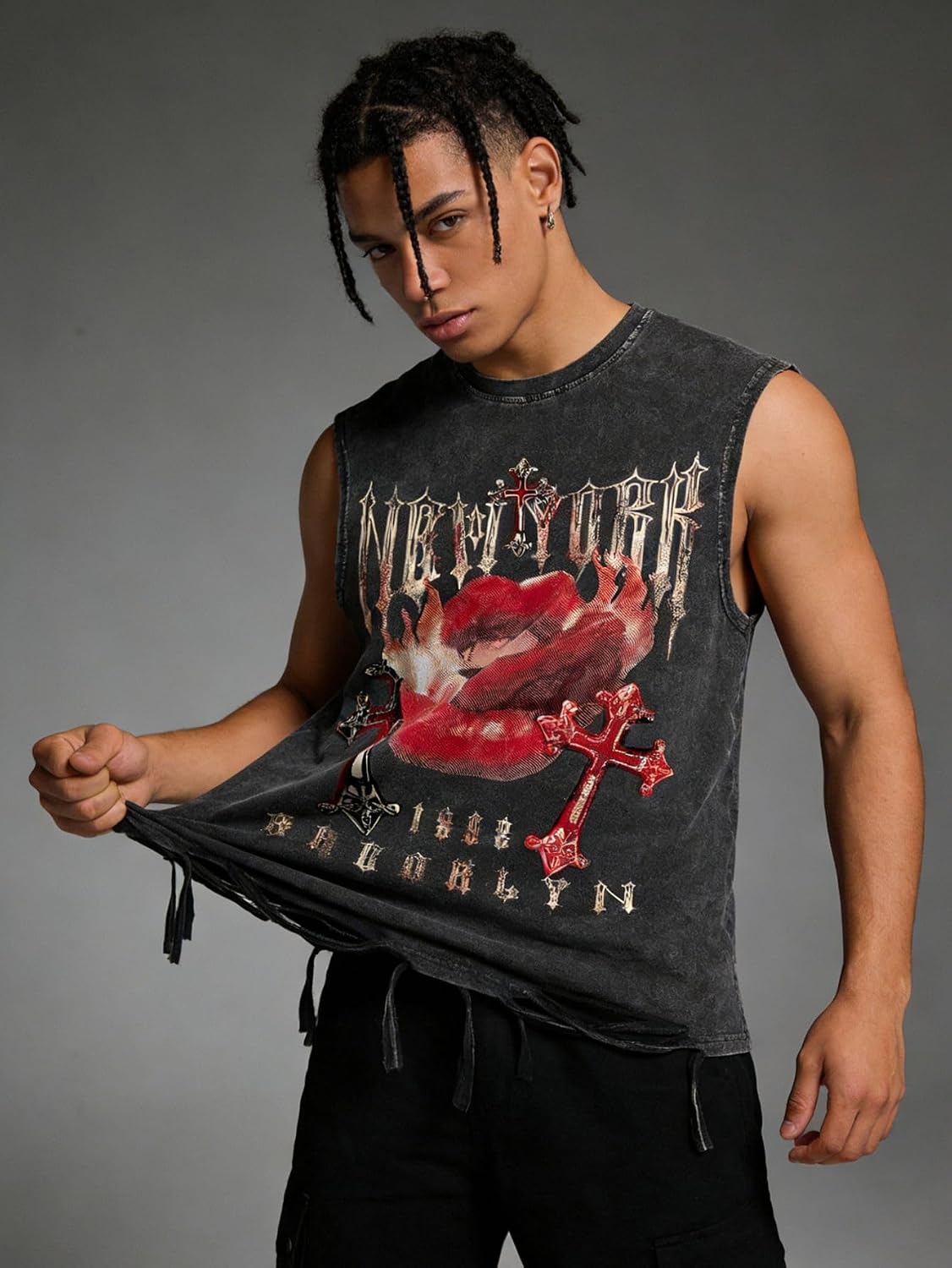 HOTVerdusa Men's Graphic Tees Y2k Grunge Hippie Tee Distressed Summer Shirt Sreetwear Sleeveless Tank Top