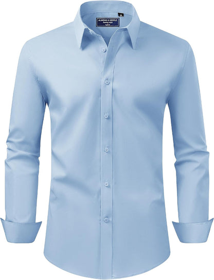 HOTAlimens & Gentle Men's Dress Shirt Regular Fit Stretch Stain Shield Long Sleeve Solid Business Wedding Button Down Shirts